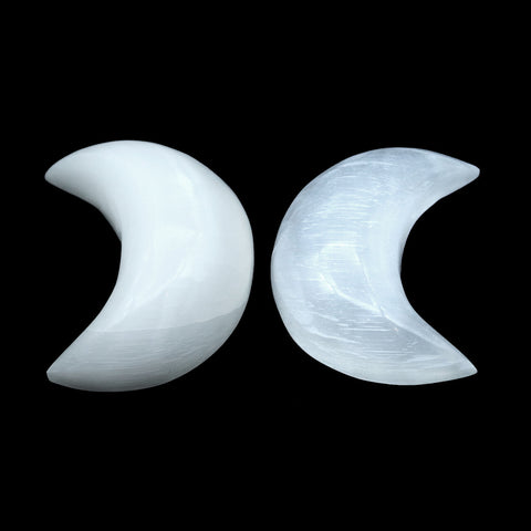 Selenite Hand-Carved Puffy Crescent Moon